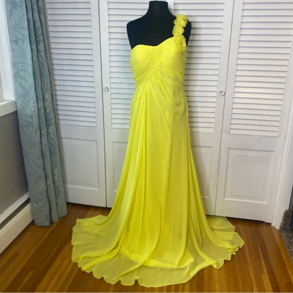 Mary's Bridal | Yellow One Shoulder Ruched Gown | Size 10